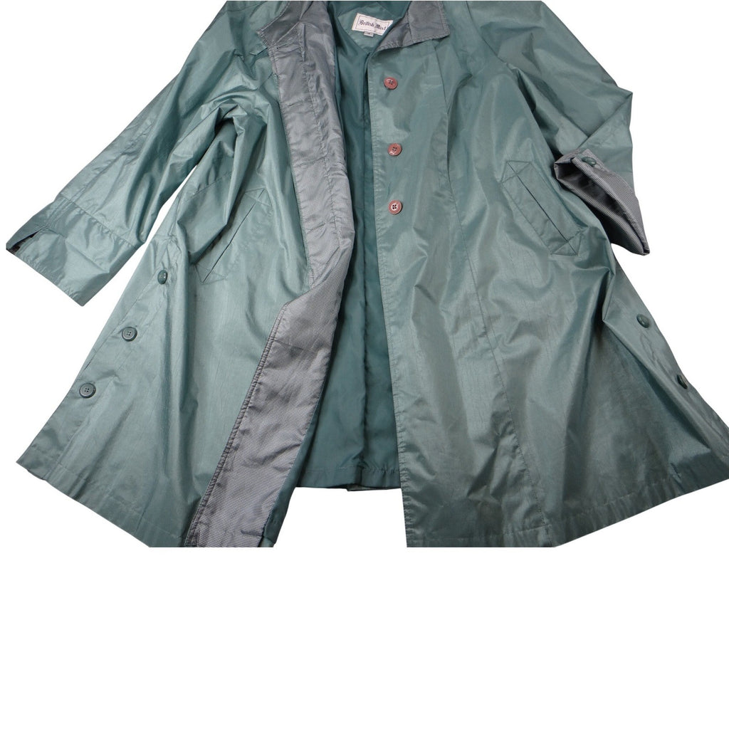 Vintage British Mist Teal Raincoat Women's Size 16 Trench Style Water Resistant