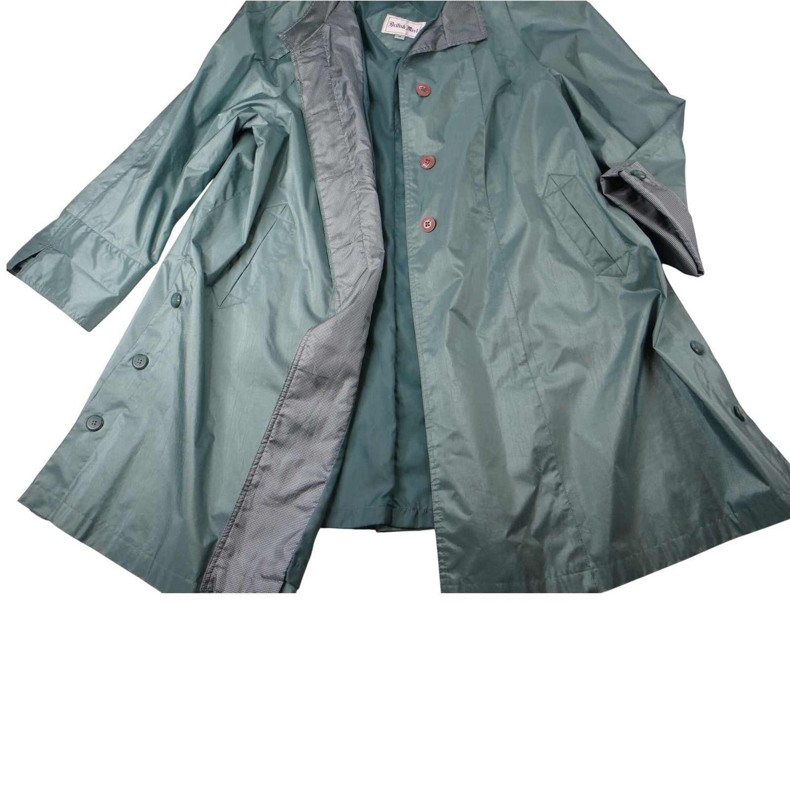 Vintage British Mist Teal Raincoat Women's Size 16 Trench Style Water Resistant