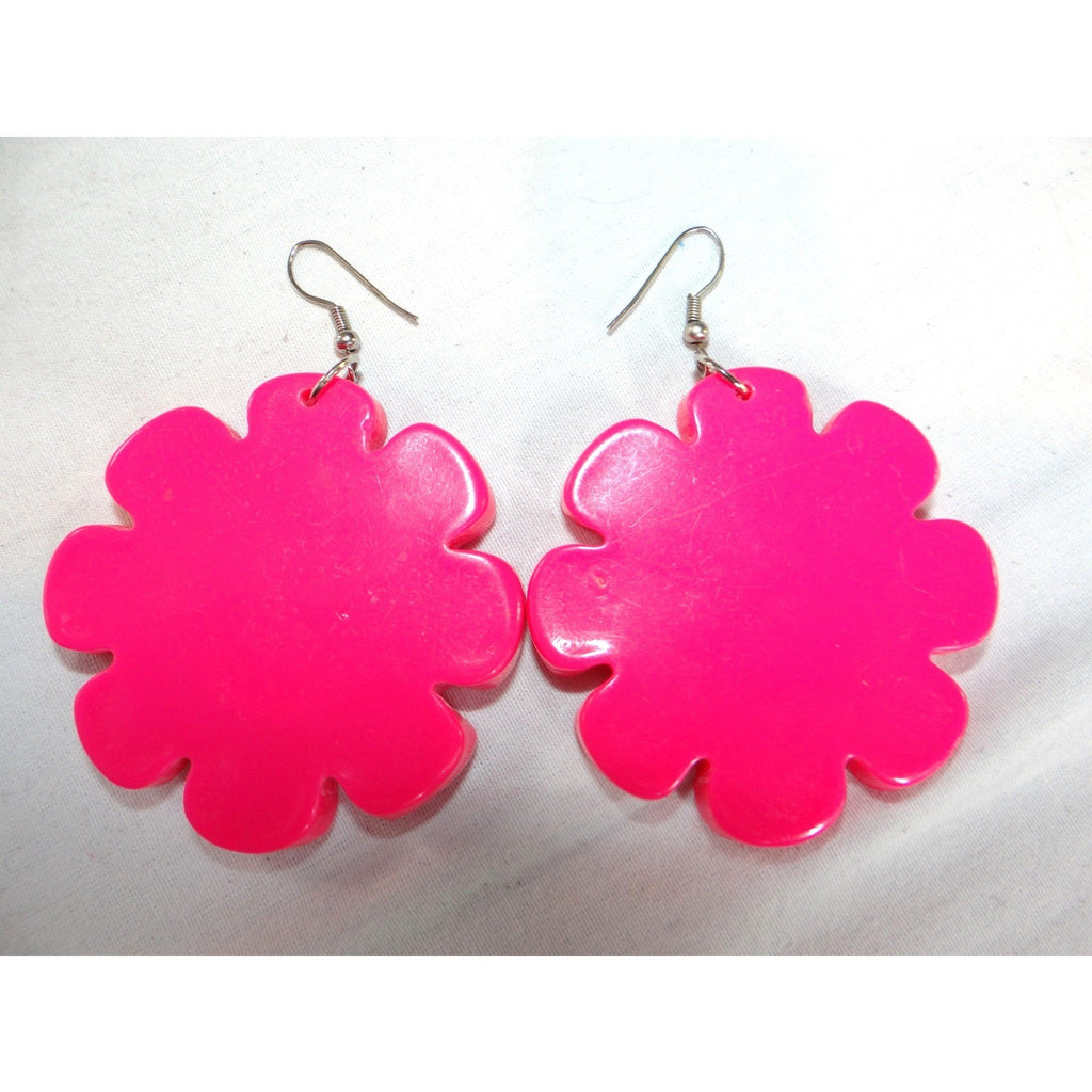 Vintage Estate Hot Pink Flower Gem Dangle Earrings Women's Fun Fashion Jewelry