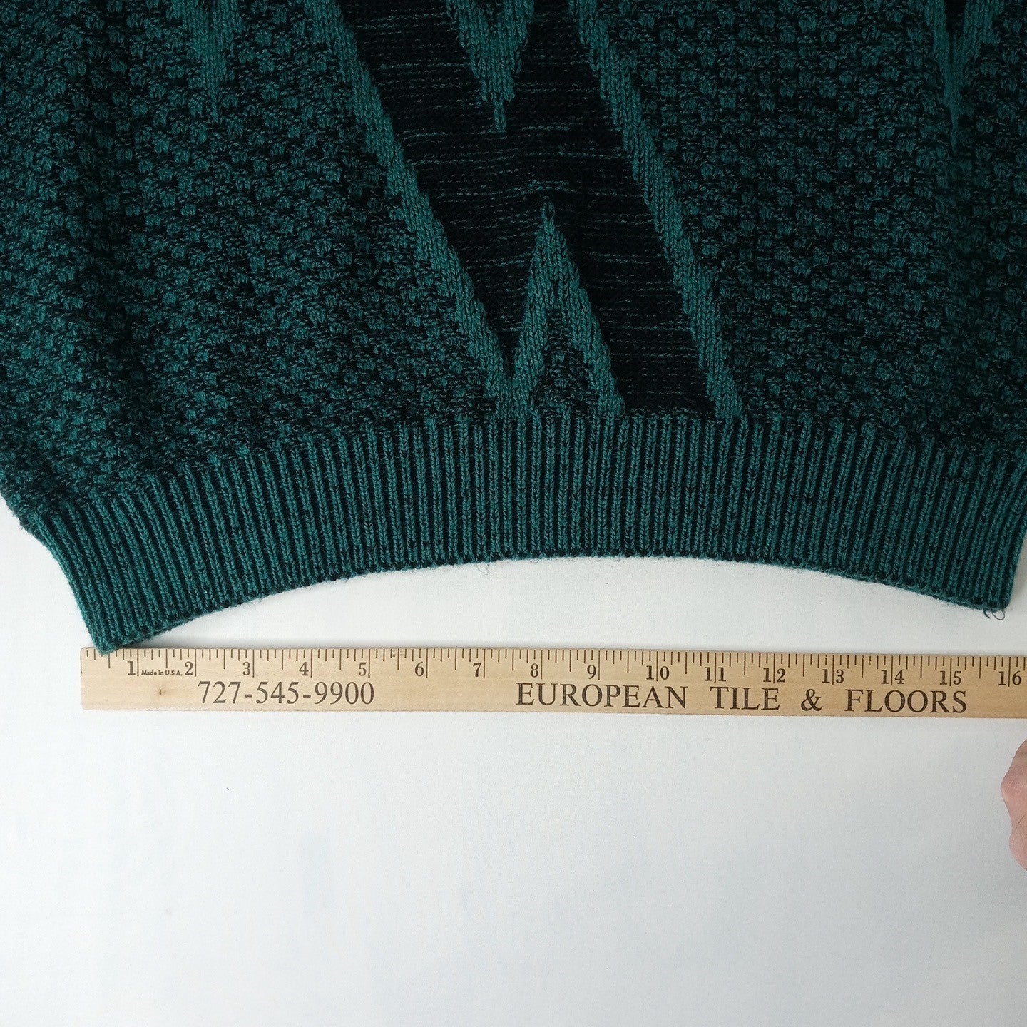 VTG-Saturdays Teal Black Geometric Pattern Knit Sweater Pullover Size M