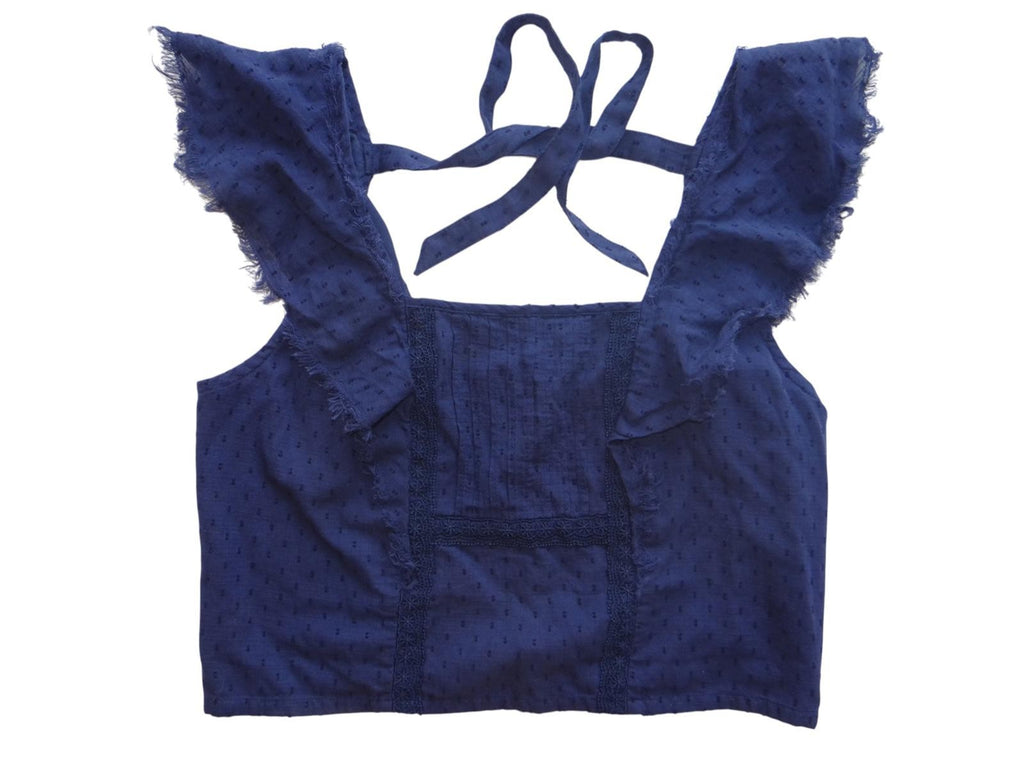 True Craft Navy Blue Frill Crop Top - Size L