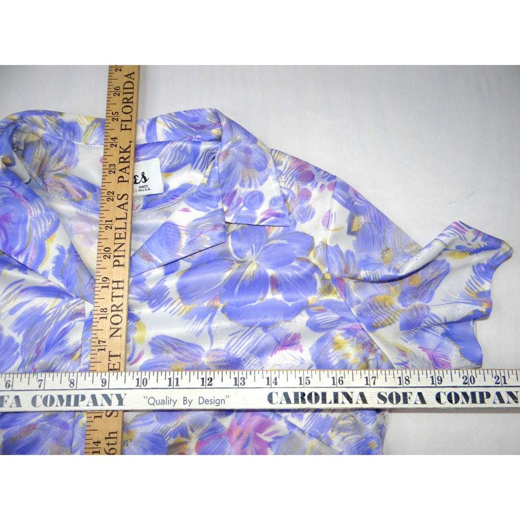 Vintage Gales Womens Floral Print Short Sleeve Collared Button Up Shirt Top