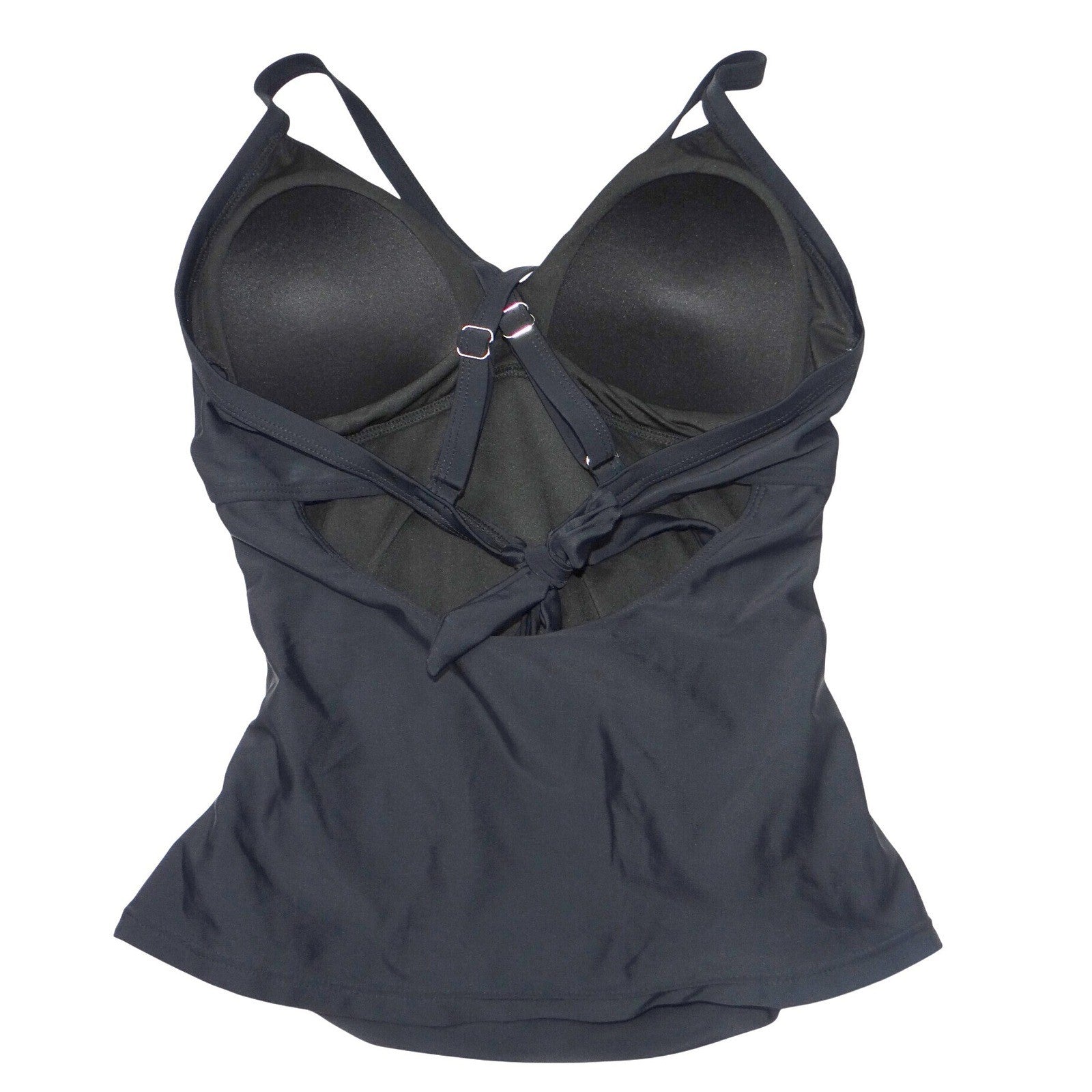 Black Wrap Front Halter Tankini Swim Top Size Medium Padded Classic Solid