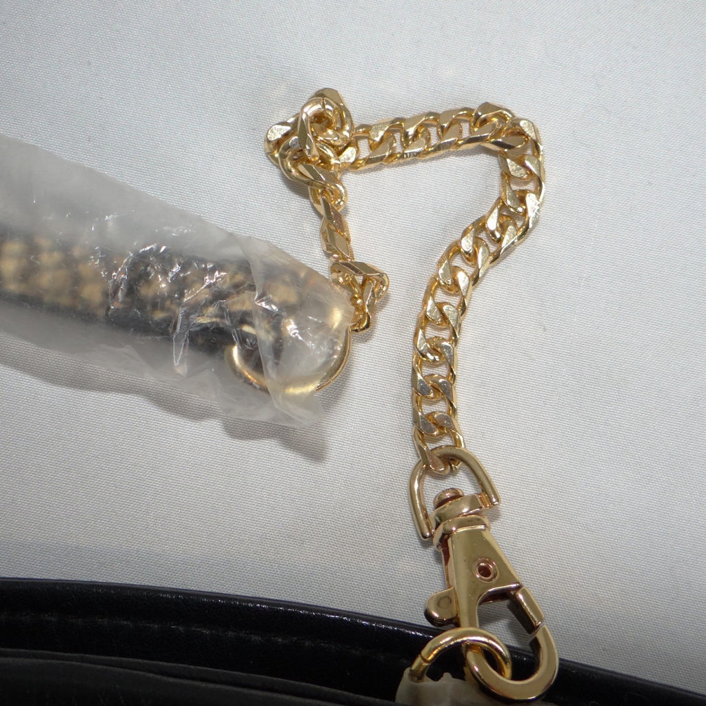 Vintage Black Leather Patchwork Shoulder Bag Gold Chain Snakeskin Strap