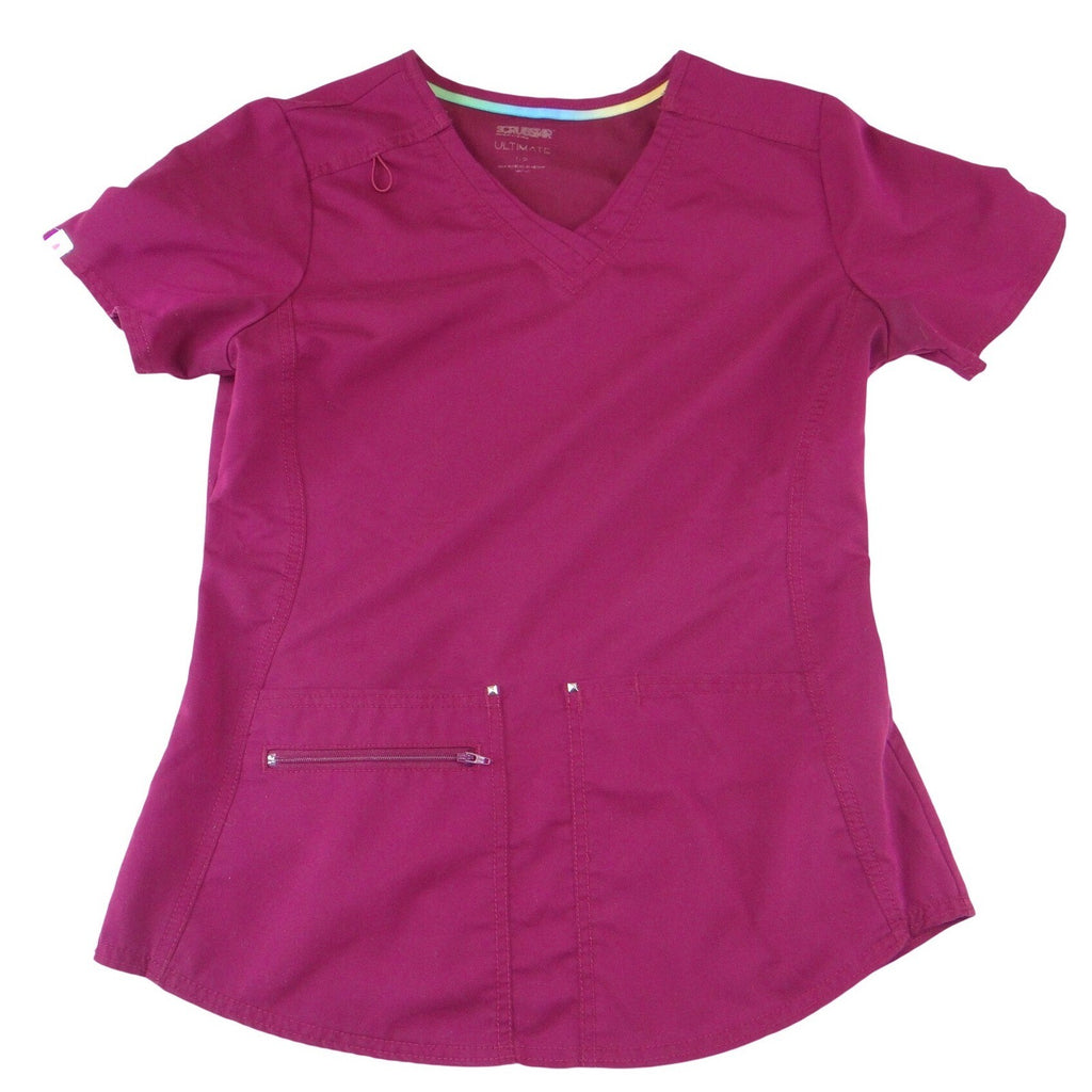 Scrubstar Ultimate Magenta Purple V-Neck Scrub Top Womens Small Zipper Pocket