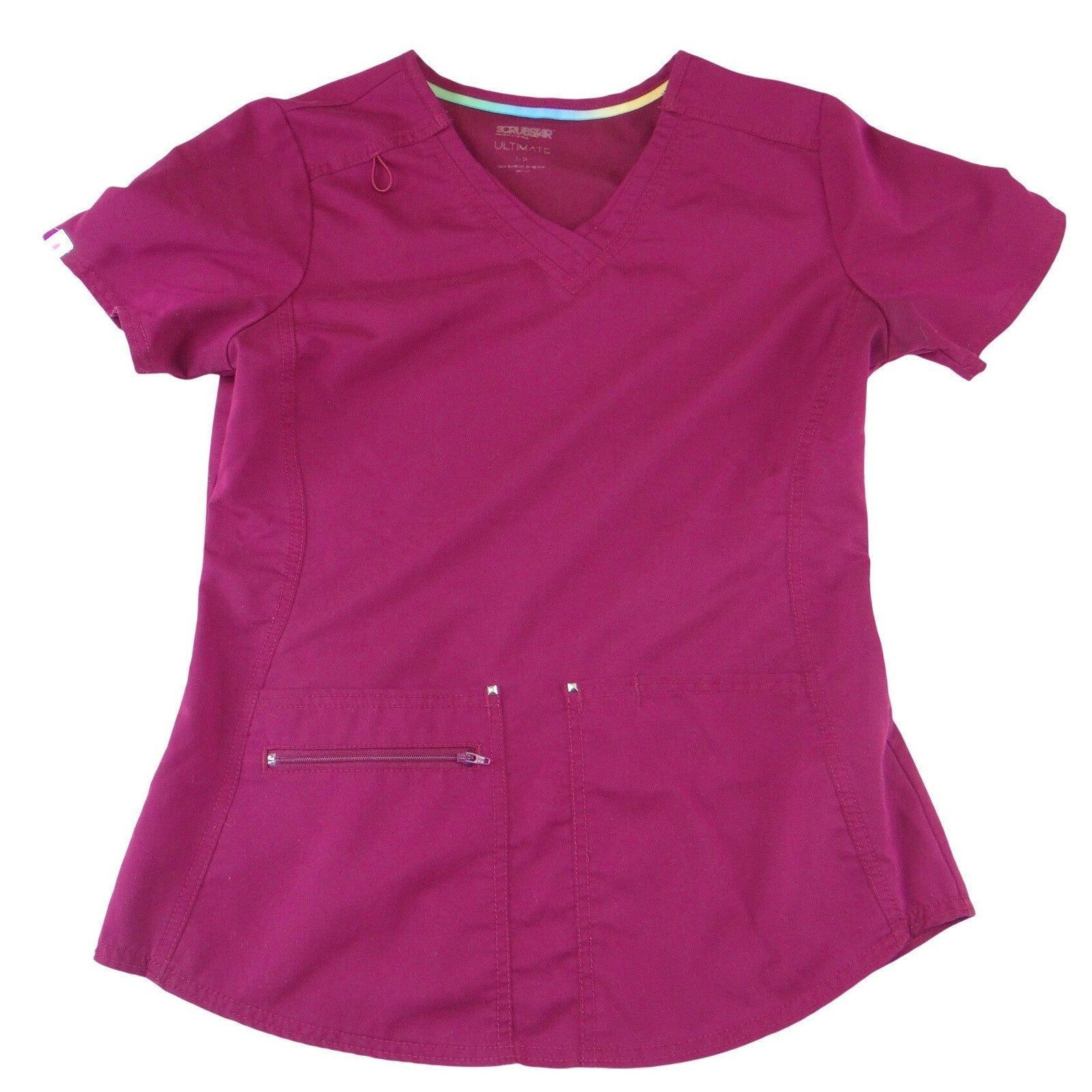 Scrubstar Ultimate Magenta Purple V-Neck Scrub Top Womens Small Zipper Pocket