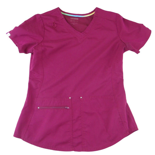 Scrubstar Ultimate Magenta Purple V-Neck Scrub Top Womens Small Zipper Pocket