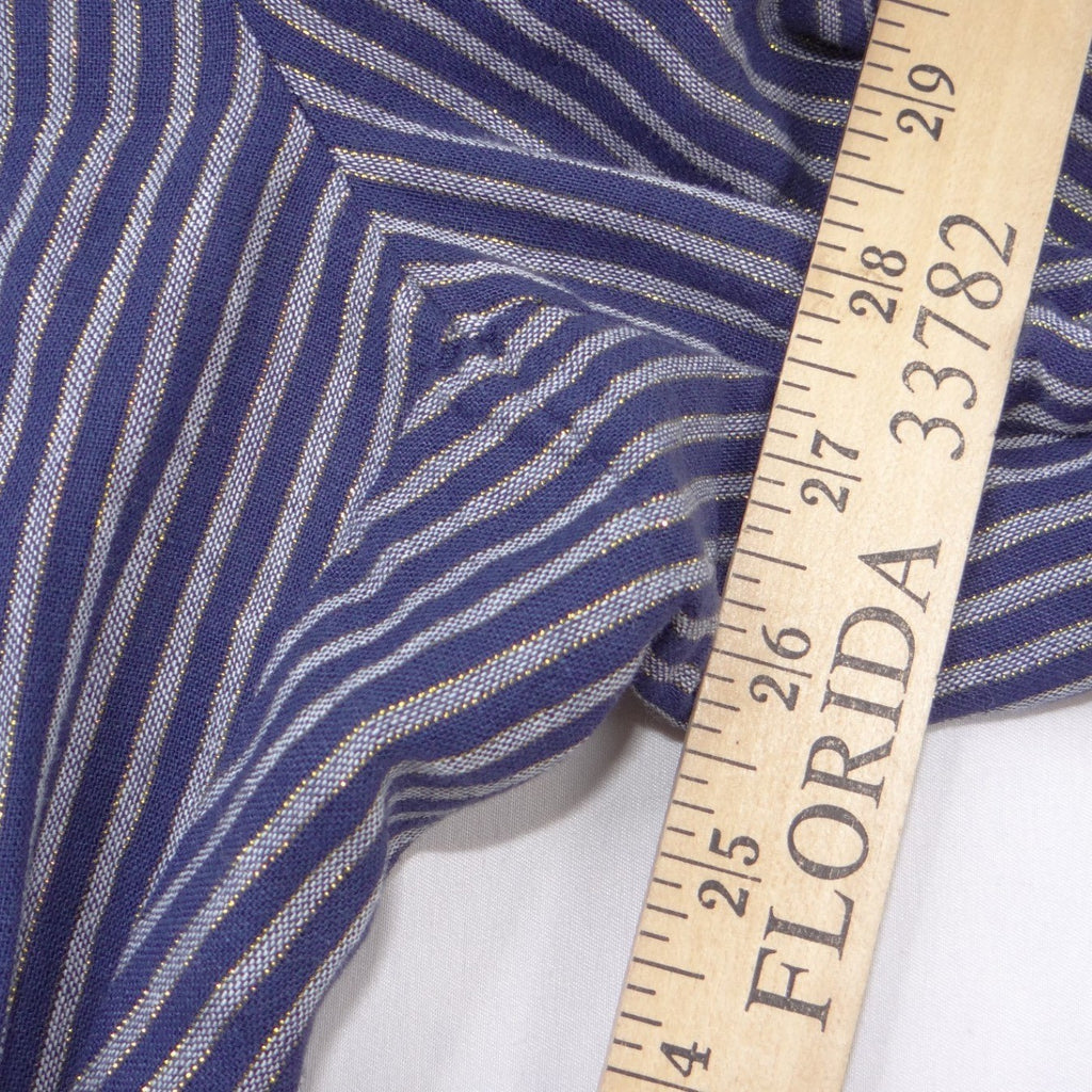 NWT-Ellen Tracy Linen Striped Drawstring Pants Navy Gold Metallic Joggers L
