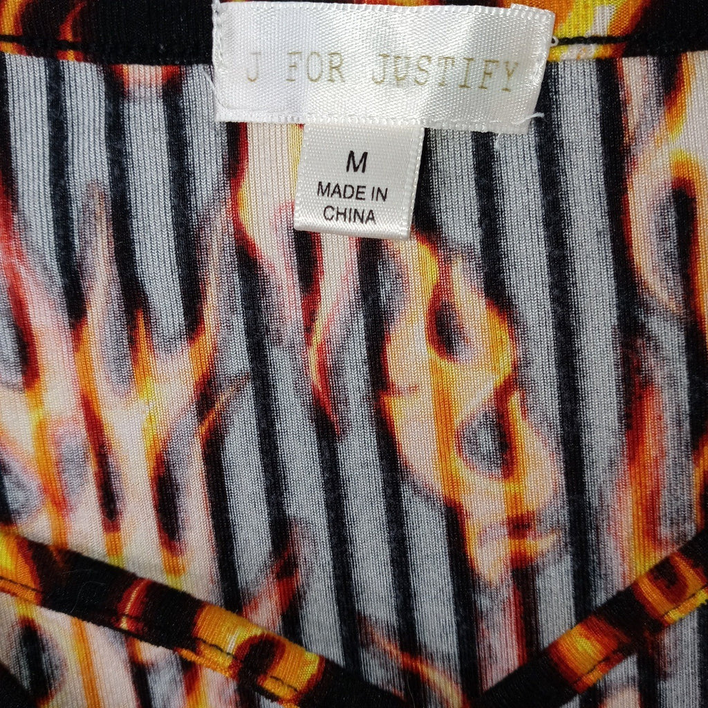 J FOR JUSTIFY Flame Print Crisscross VNeck CropTop Women Size M Black Orange Red