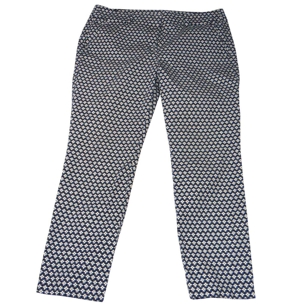 LOFT Outlet Petite Modern Trousers Pants Geometric Print Navy White Size 8P