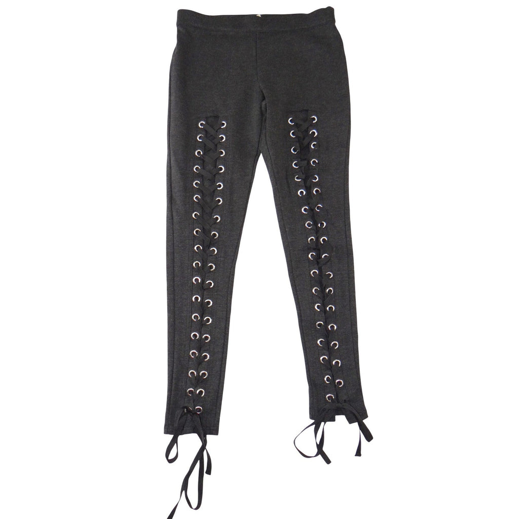 Love Tree Womens Lace Up Front Leggings Charcoal Grey Grommet Skinny Pants S