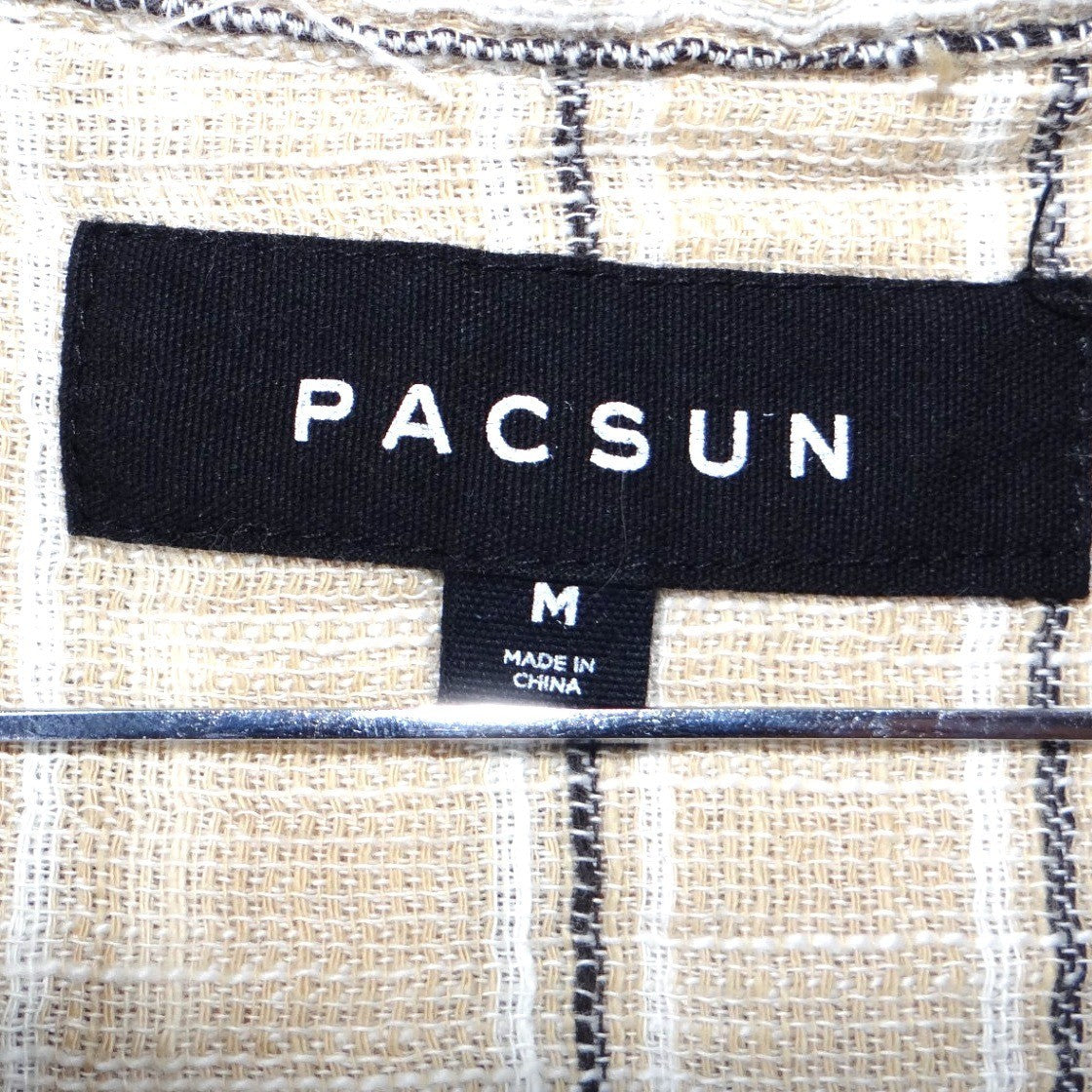 PAC SUN Mens Linen Blend Striped Short Sleeve Button Up Shirt Size Medium Tan