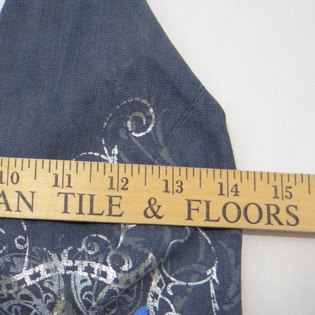 Y2k Womens Dark Wash Denim Halter Vest Fleur-de-lis Graphic Button Up Blue