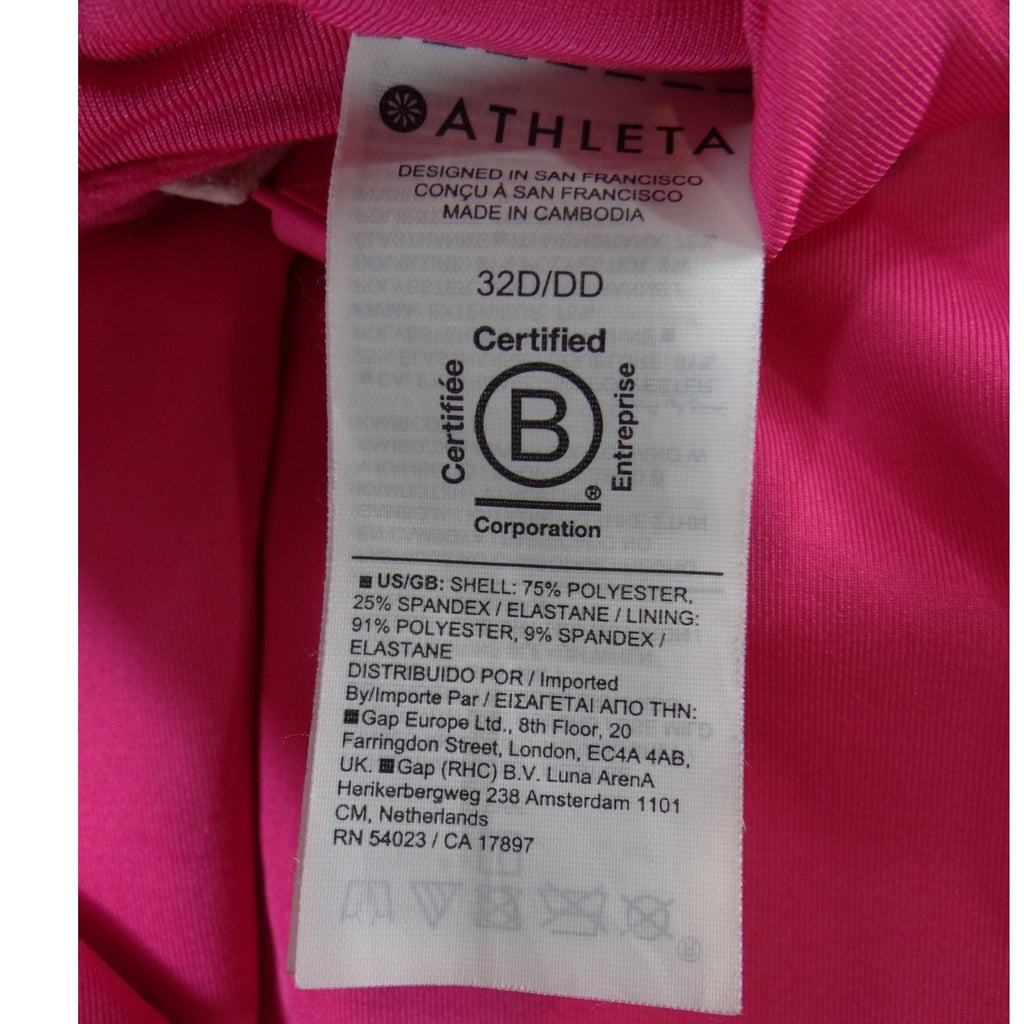 Athleta Womens Hot Pink V-Neck One Piece Swimsuit 32D/DD Adjustable Straps
