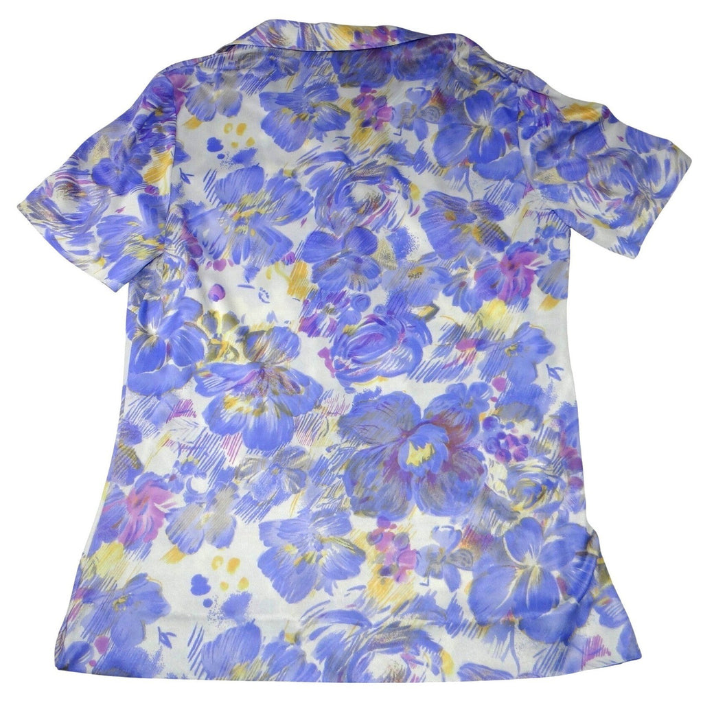 Vintage Gales Womens Floral Print Short Sleeve Collared Button Up Shirt Top