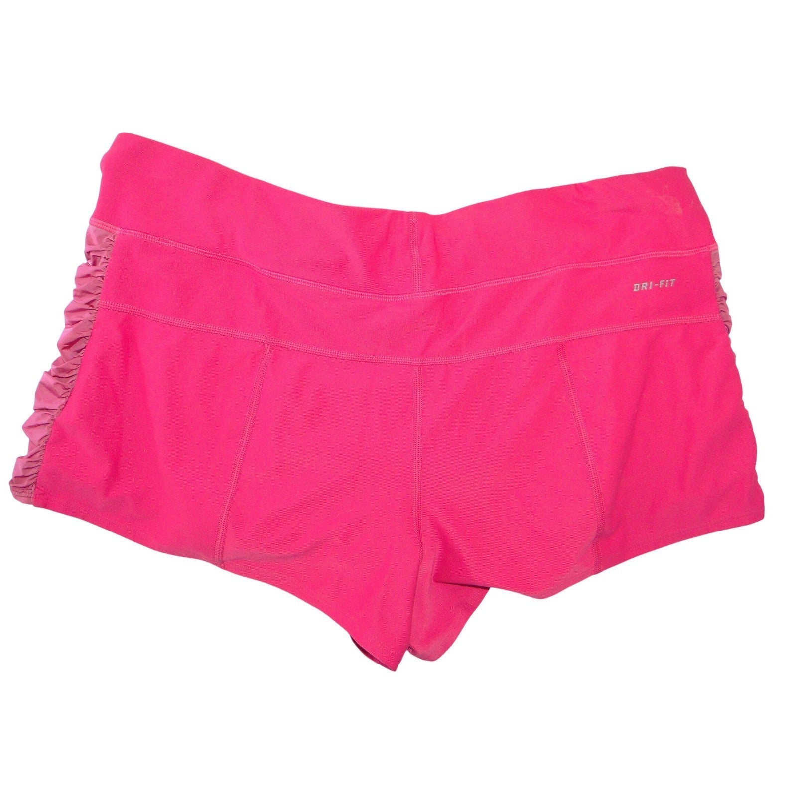 Nike Dri-FIT Womens Pink Ruched Side Athletic Shorts Size Large Drawstring Logo