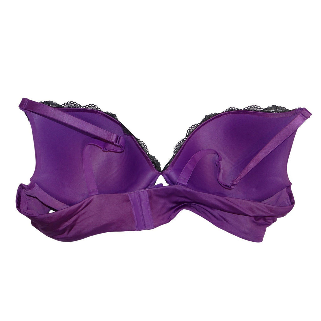 Cacique Intimates Purple Satin Black Lace Underwire Bra 44B Lane Bryant