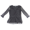 Apostrophe Black Mesh Swiss Dot Lace Trim V-Neck Peplum Blouse Size S