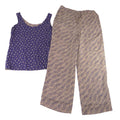 Dana Buchman 100% Silk 2 Piece Set Navy Purple Gold Tank Top Wide Leg Pants 4