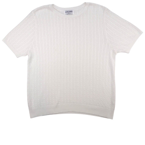 Alfred Dunner Women's White Cable Knit Short Sleeve Sweater Top Sz M Made in USA