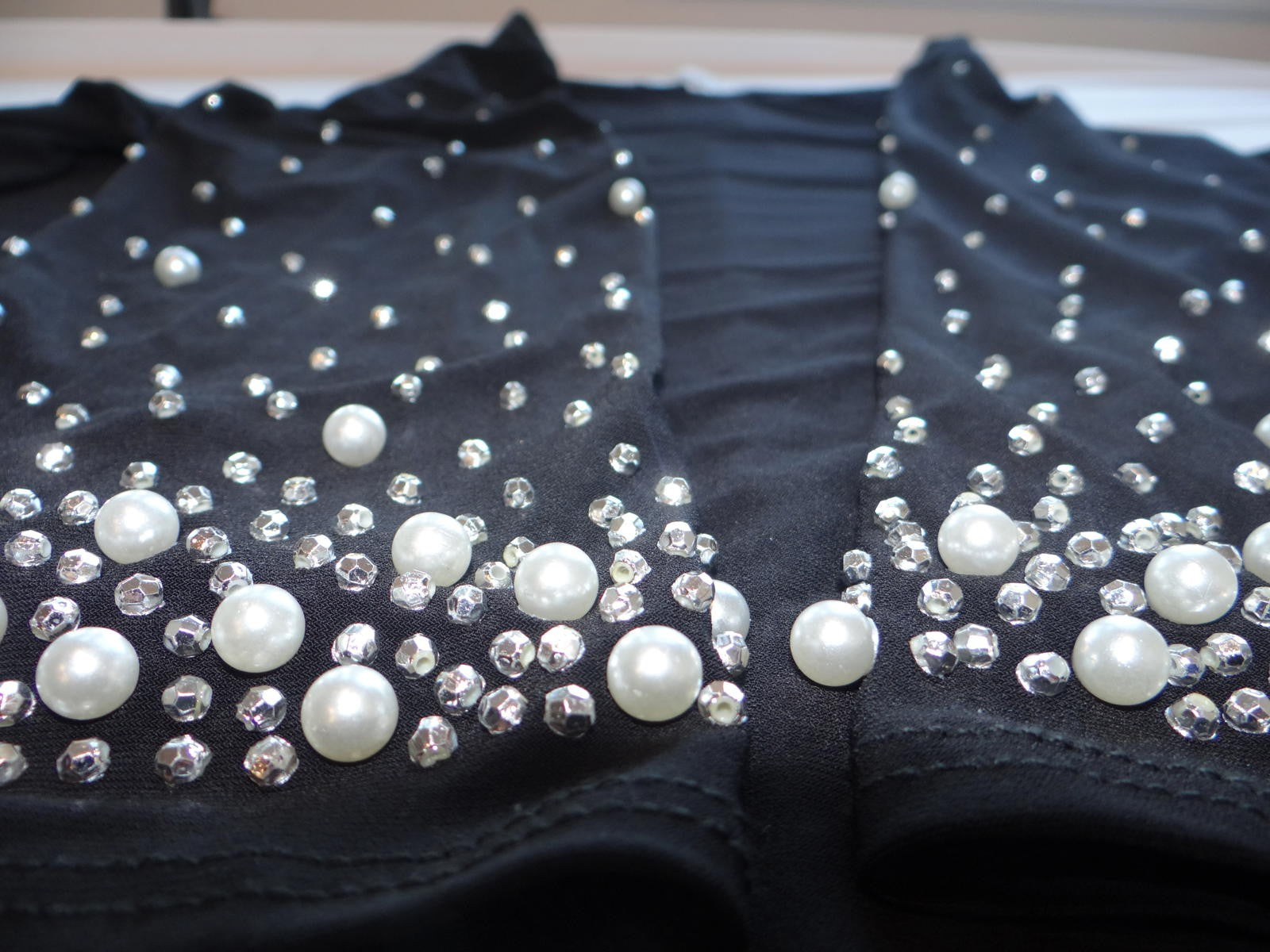 NWT Annalee and Hope Elegant Black Dress with Pearl and Rhinestone Sleeves