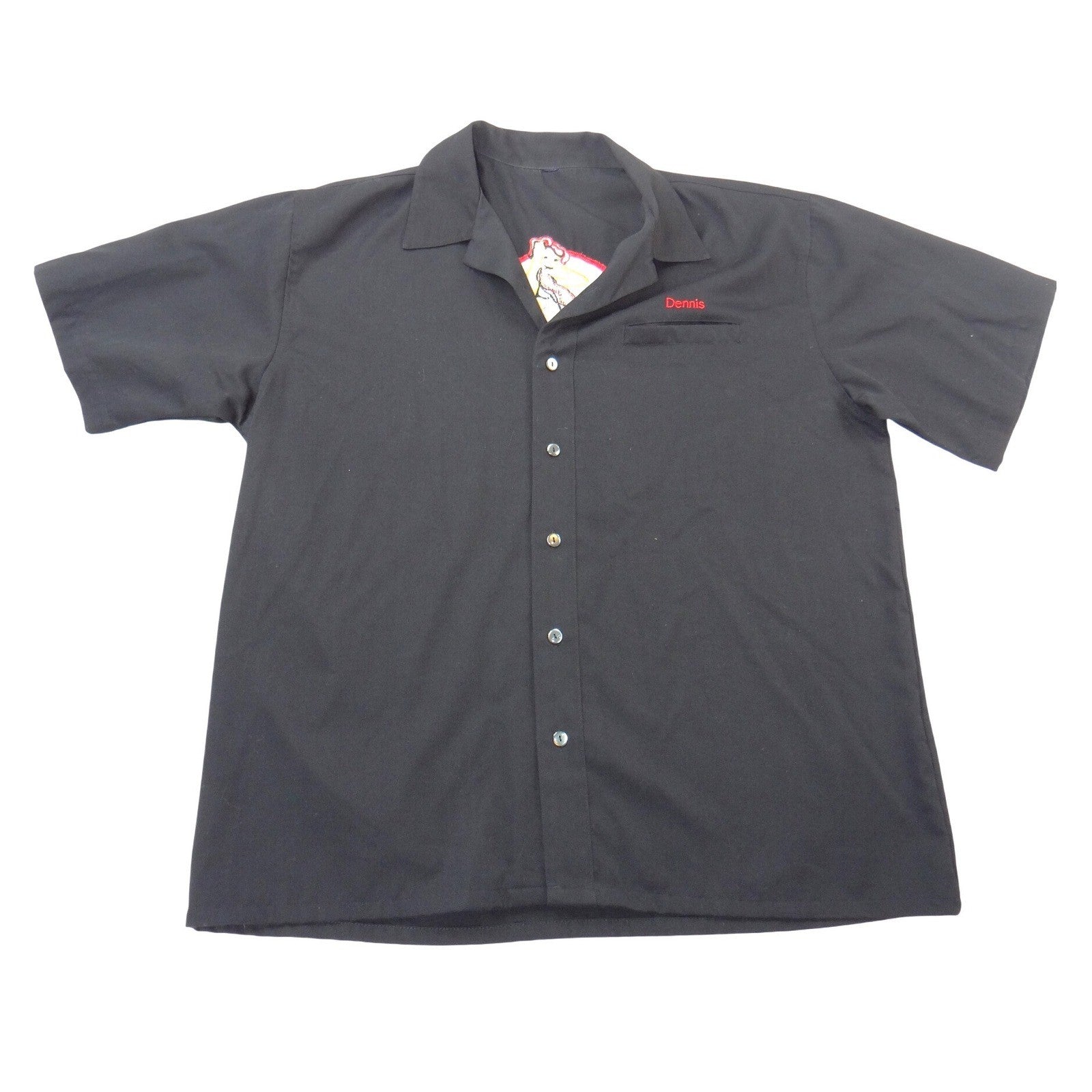 Vintage Black 42nd Street Pin-up Girl Embroidered Work Shirt Mens Dennis XL