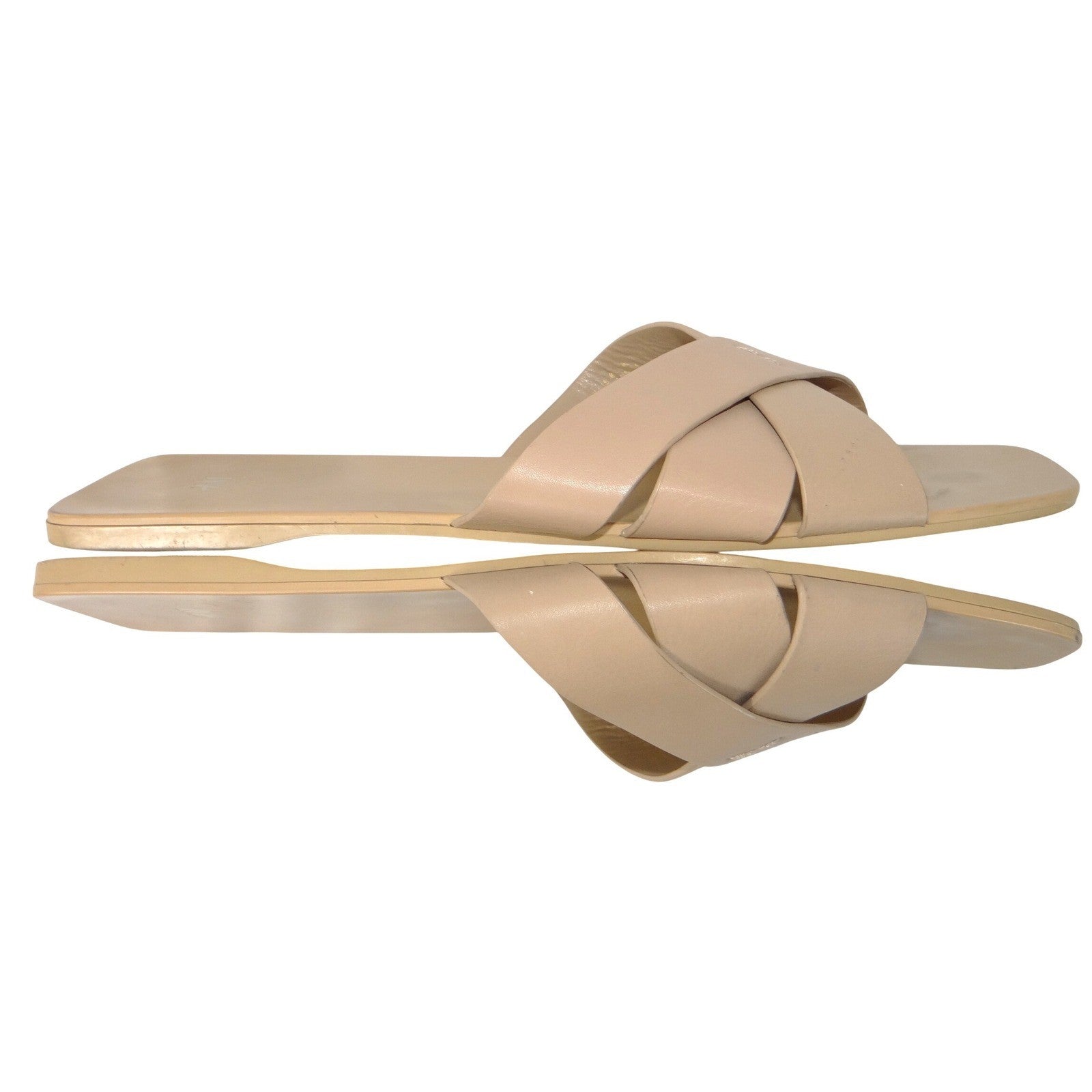 HM Womens Beige Square Toe Crisscross Strap Flat Slide Sandals Size 39 2374