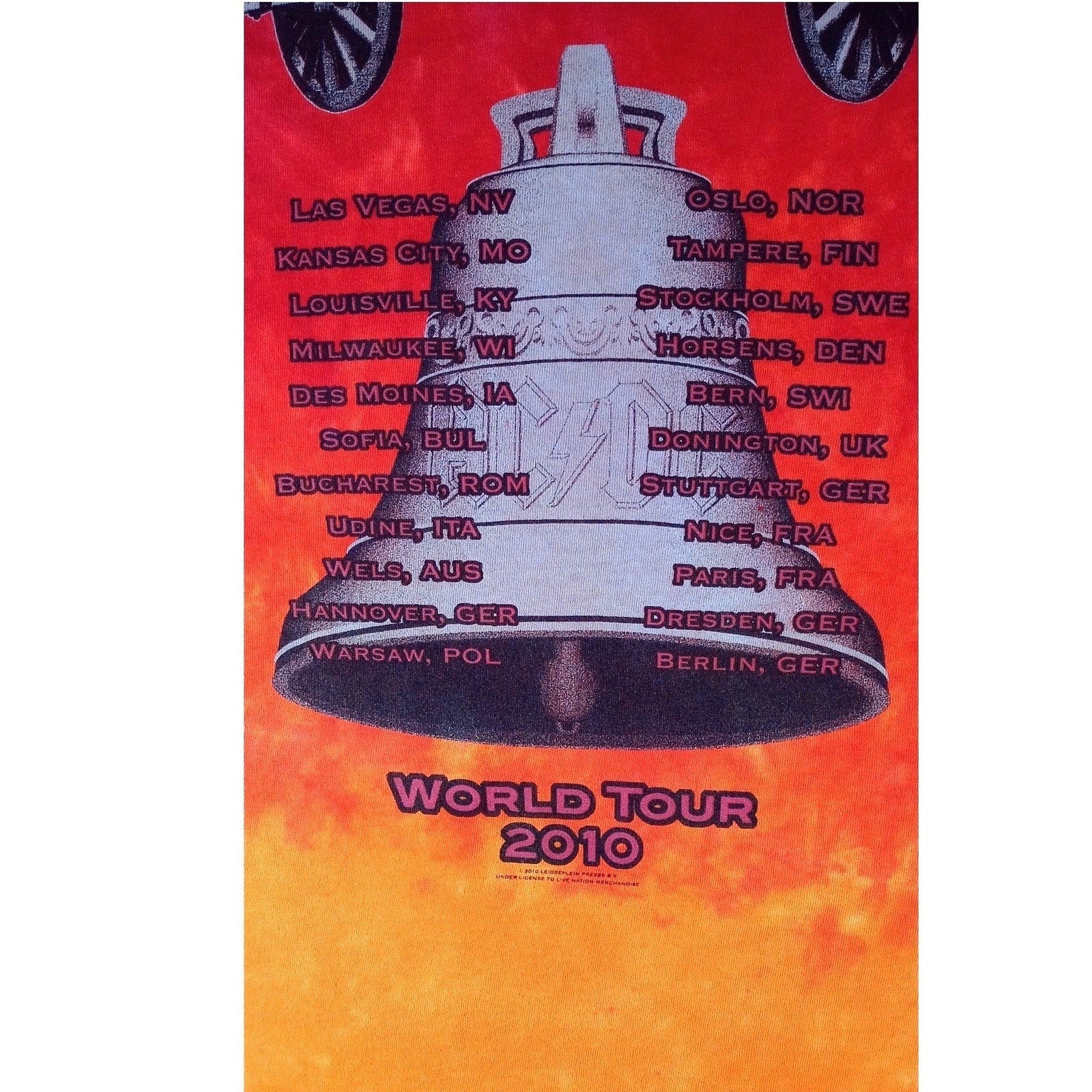 ACDC Black Ice World Tour 2010 Tie Dye T Shirt Red Orange Size XL