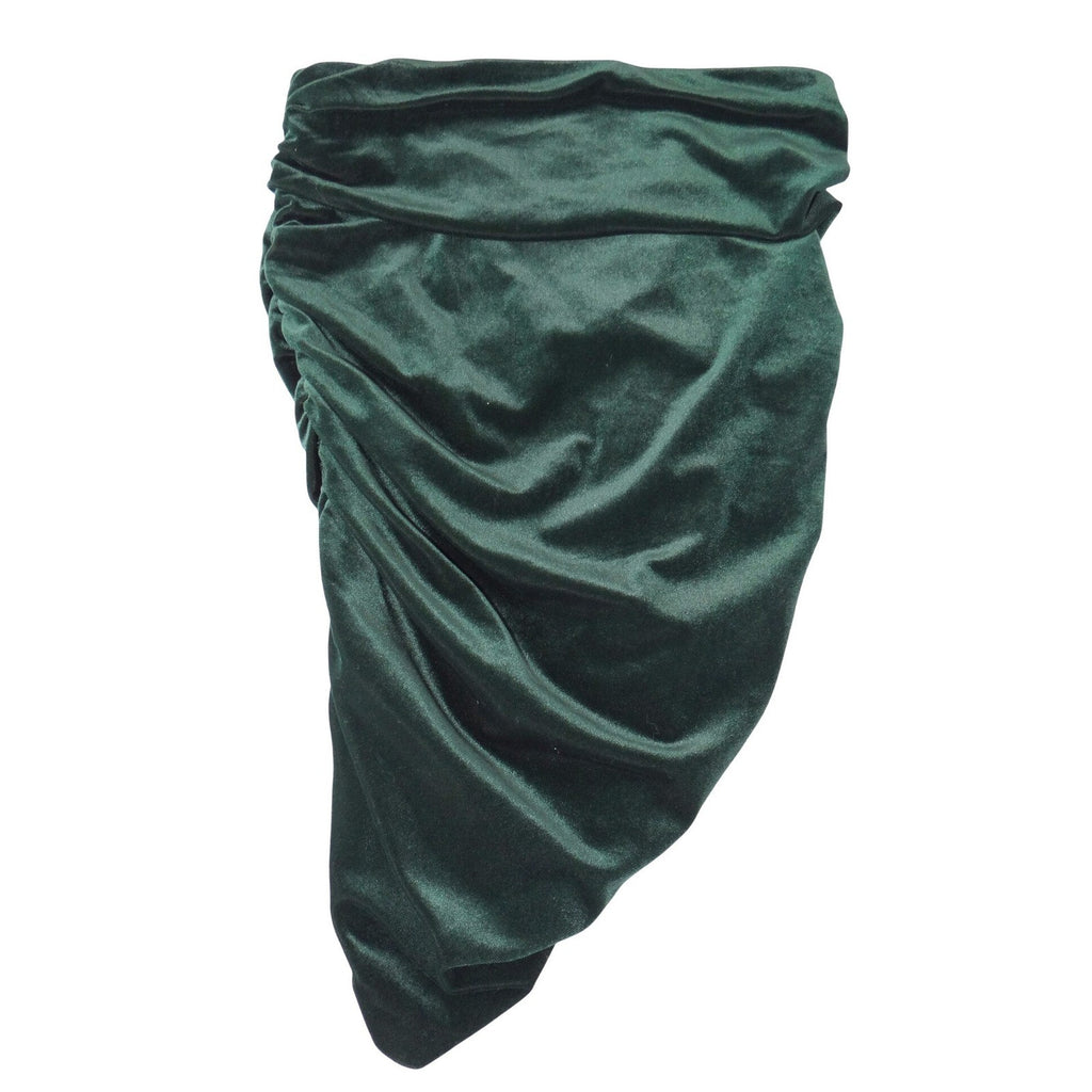 Express Womens XS Emerald Green Velvet Ruched Asymmetrical Tulip Hem Skirt