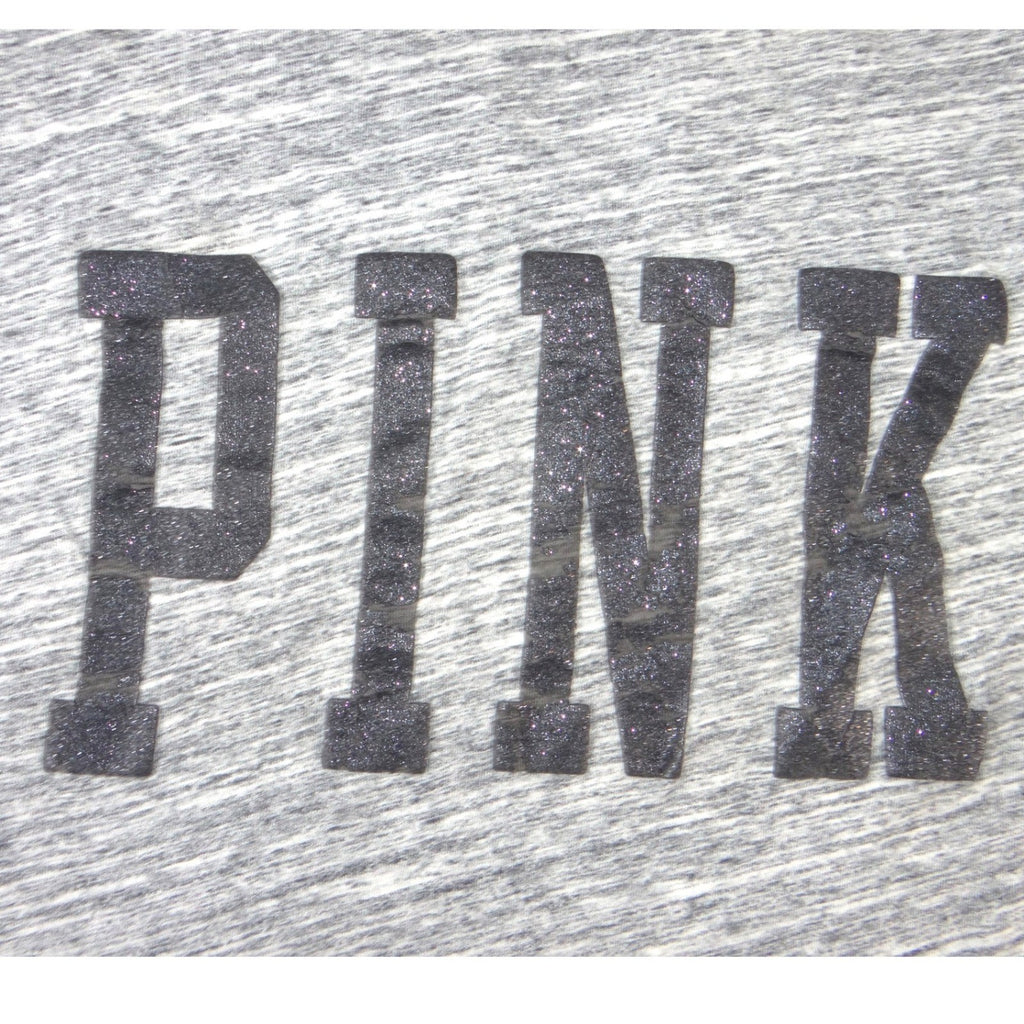 PINK Victoria's Secret Raglan Baseball Tee Gray Black Glitter Logo Size L
