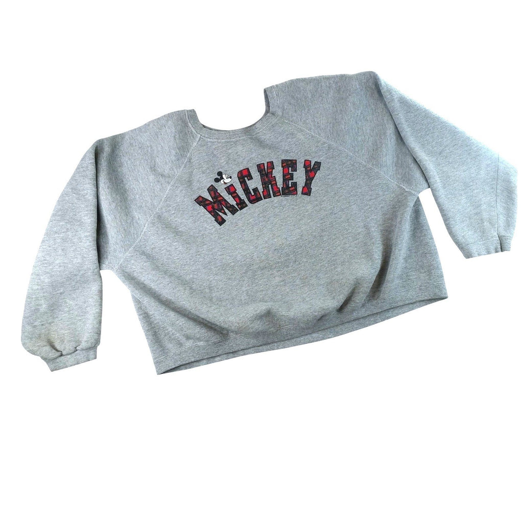 Disney Mickey Mouse Plaid Graphic Sweatshirt Grey Raglan Sleeve Women's