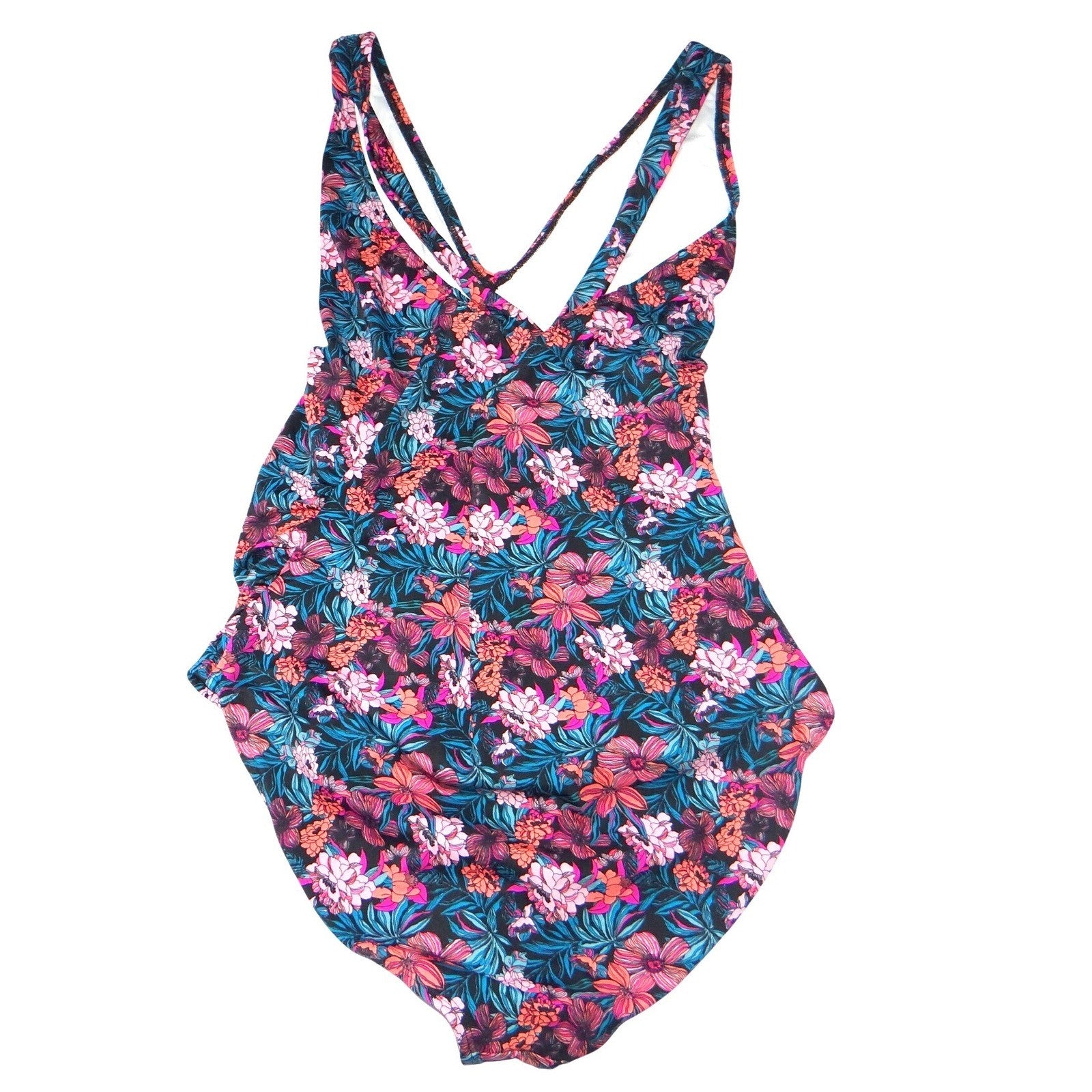 Venus Womens Floral V-Neck One Piece Swimsuit Multicolor Ruched Size 16