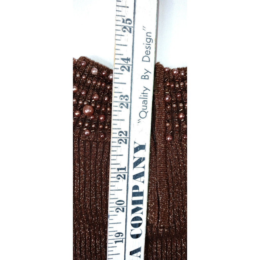 23rd Street Brown Metallic Beaded Mock Neck Long Sleeve Sweater Top Women's Med