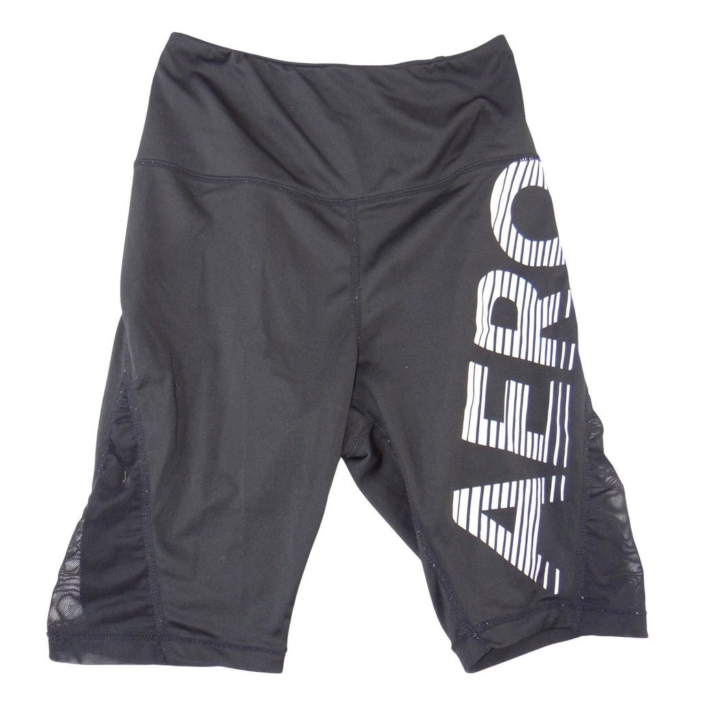 Aeropostale Women Black Mesh Panel High Waisted Biker Shorts Aero Logo