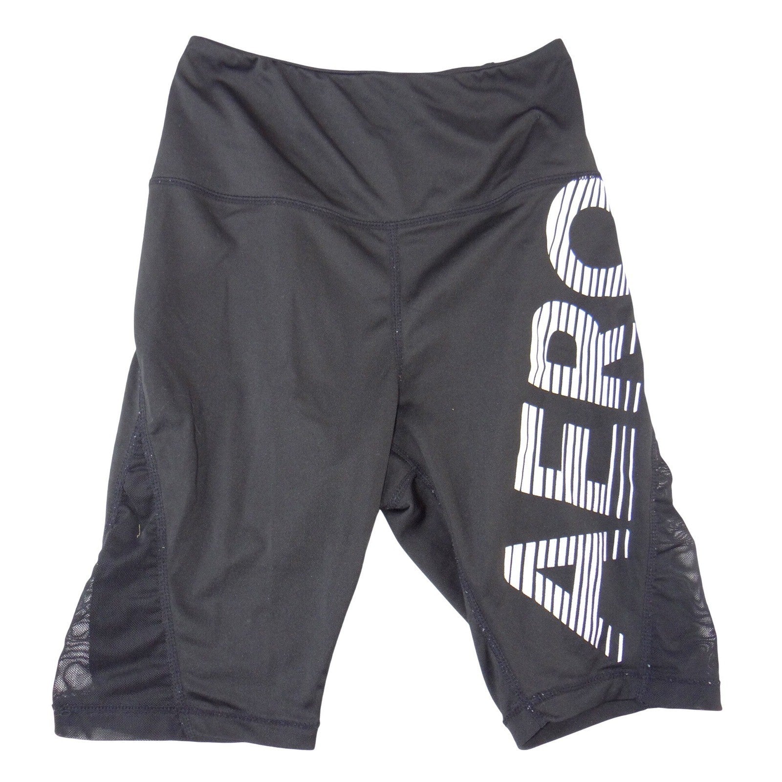 Aeropostale Women Black Mesh Panel High Waisted Biker Shorts Aero Logo
