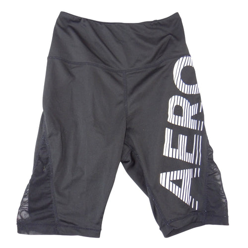 Aeropostale Women Black Mesh Panel High Waisted Biker Shorts Aero Logo