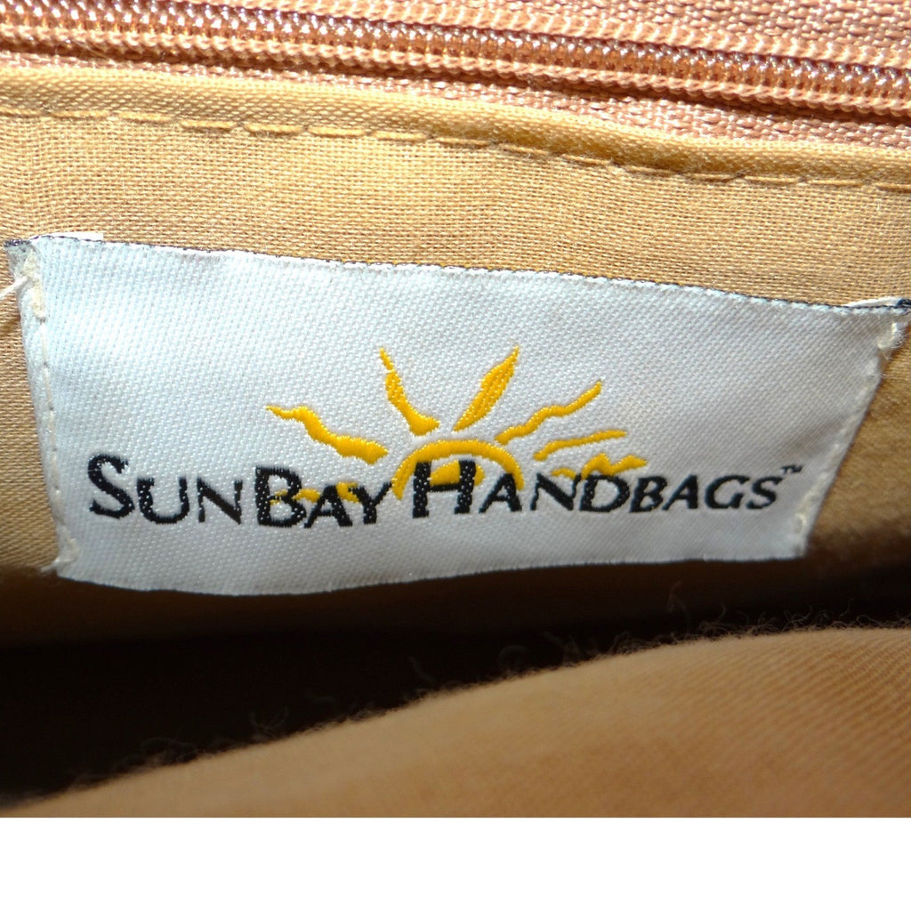 SunBay Handbags Woven Straw Tote Bag Natural Tan Wood Ring Handle Summer Beach