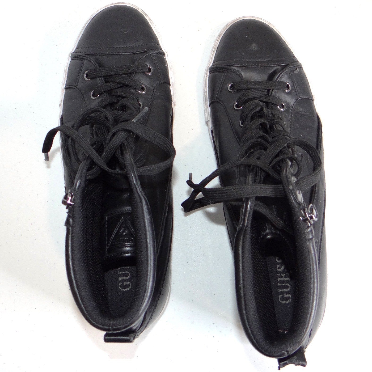 Guess Mens GMPERKIN2-R Black High Top Side Zip Sneakers Size 12 Black White