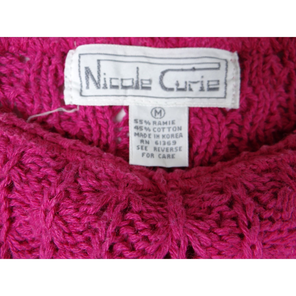 Vintage Nicole Curie Knit Sweater Women M Pink Short Sleeve Textured Pullover