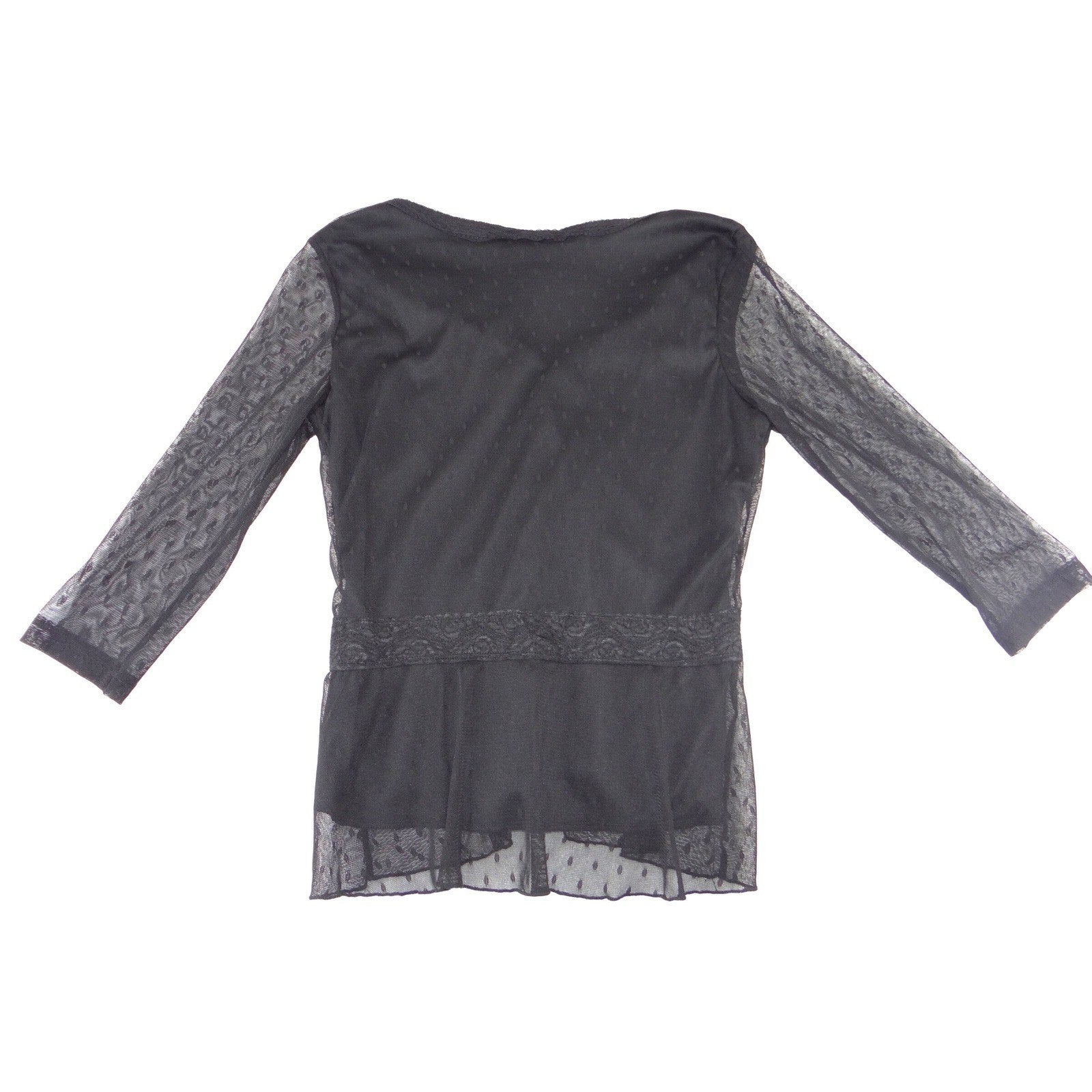 Apostrophe Black Mesh Swiss Dot Lace Trim V-Neck Peplum Blouse Size S