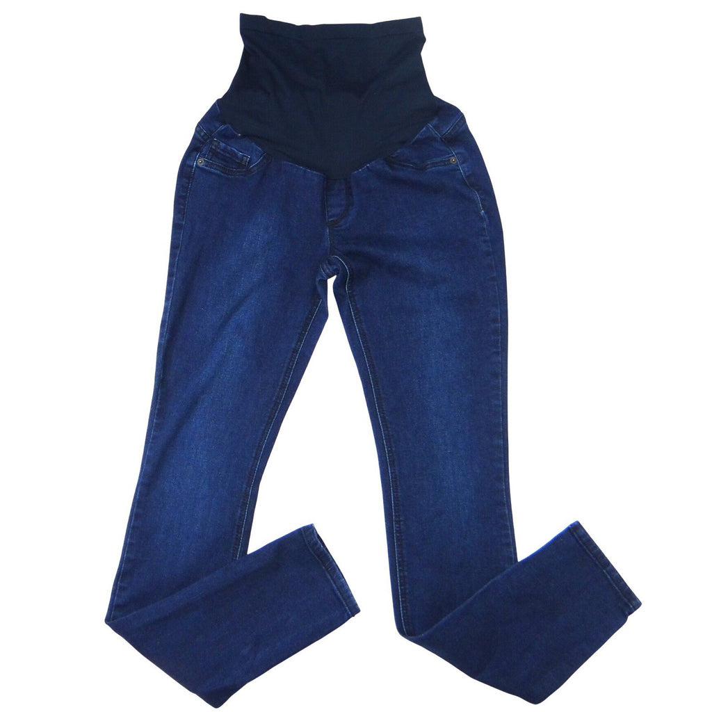 Indigo Blue Maternity Jeans Dark Wash Stretchy Full Panel Skinny Leg Size M/L