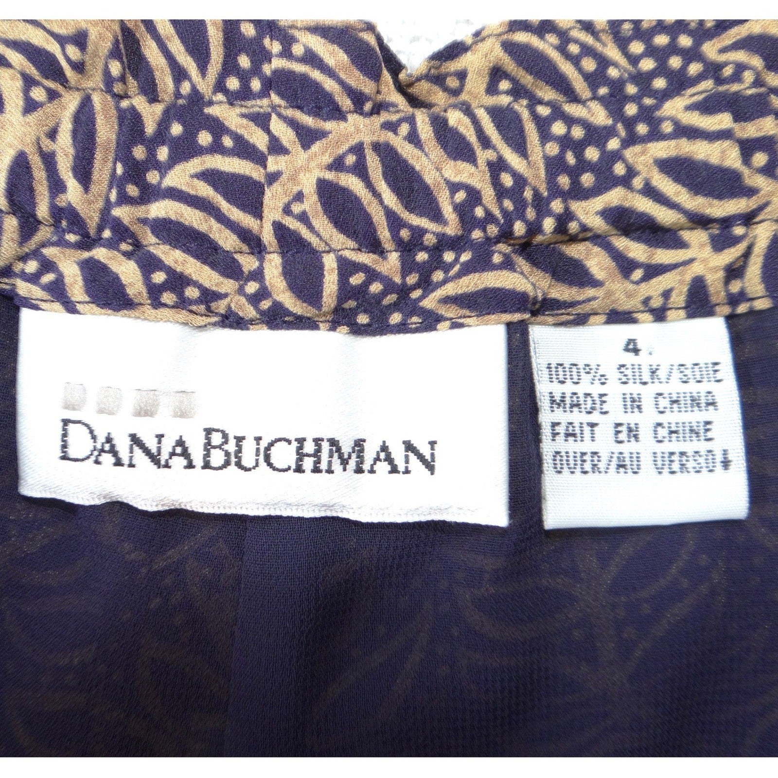 Dana Buchman 100% Silk 2 Piece Set Navy Purple Gold Tank Top Wide Leg Pants 4