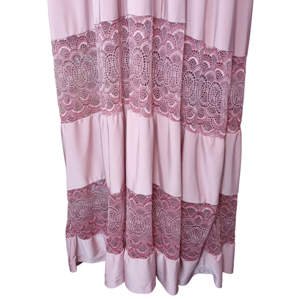Vintage Pink Maxi Dress Butterfly Sleeves Smocked Waist Lace Trim Boho Flowy