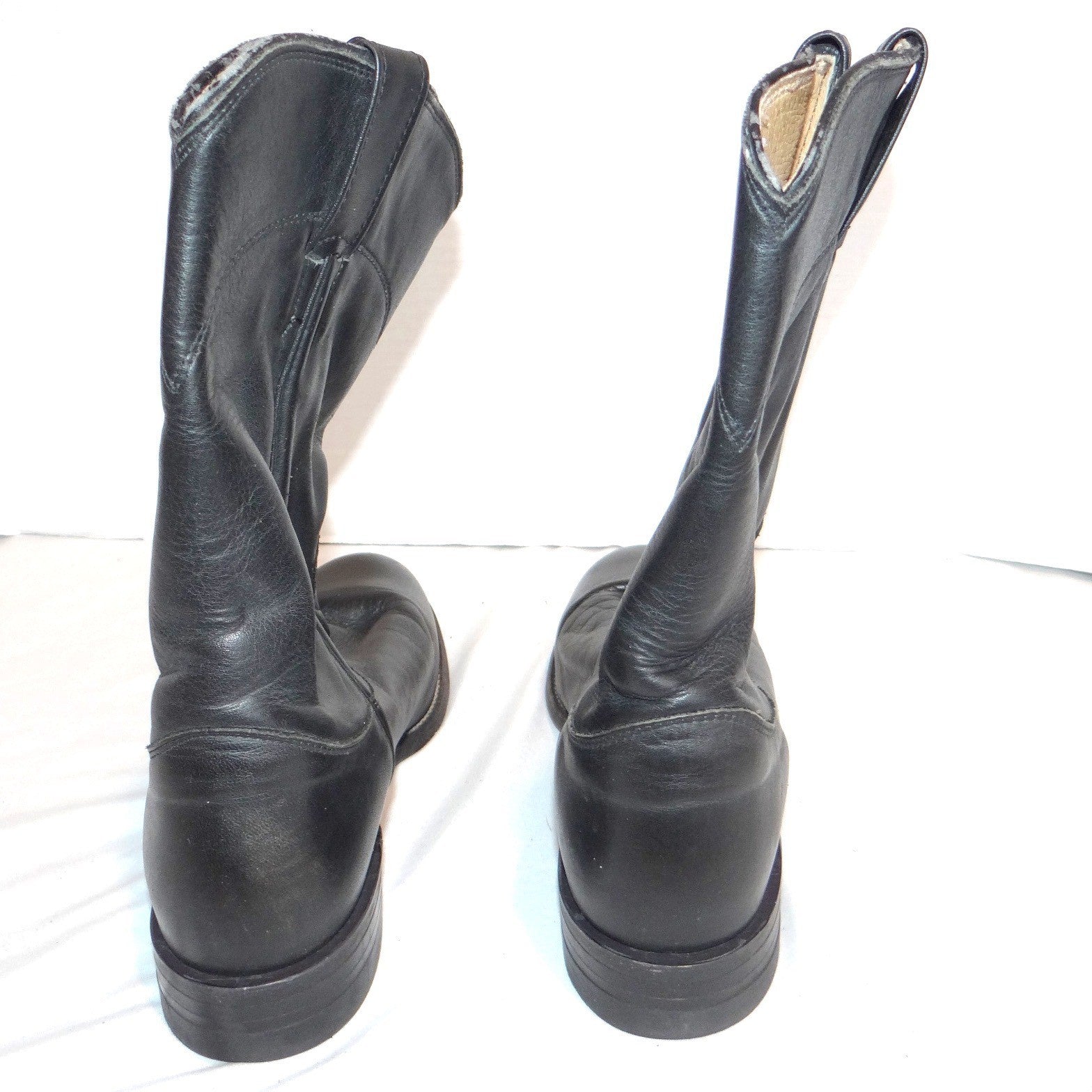 Justin L3620 Black Leather Roper Western Boots Womens 7 B Made in USA Round Toe