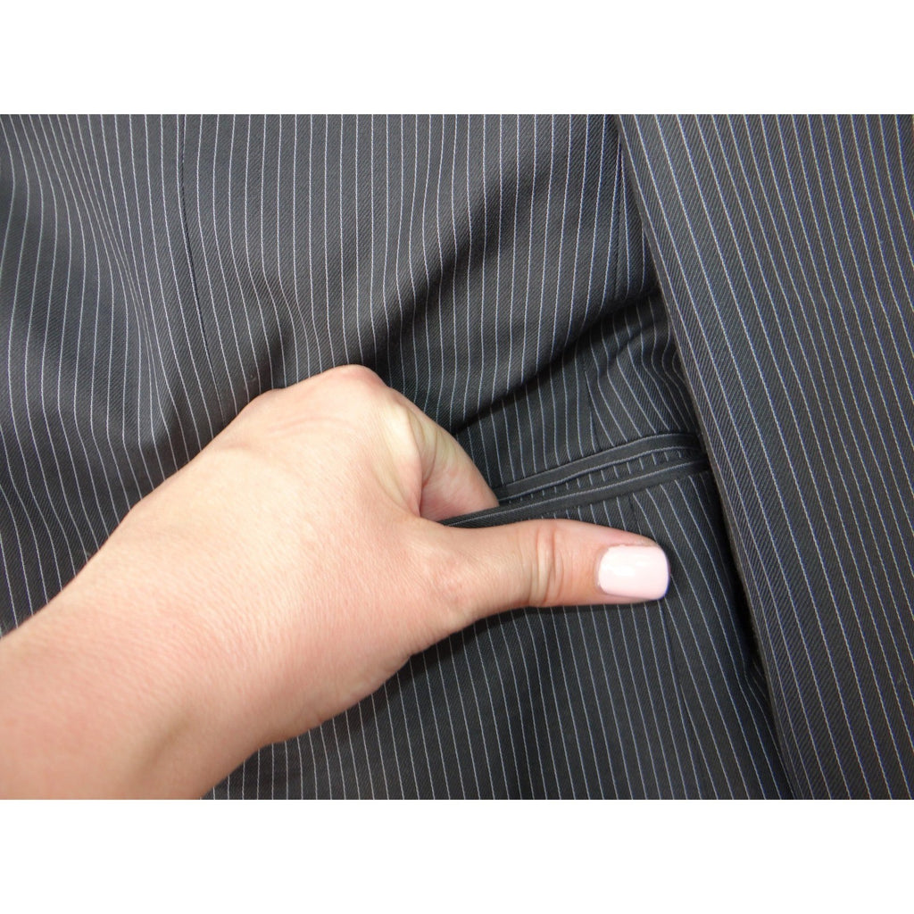 Insignia Collezione Men High Twist Microtech Super Deluxe Pinstripe Blazer Sz L