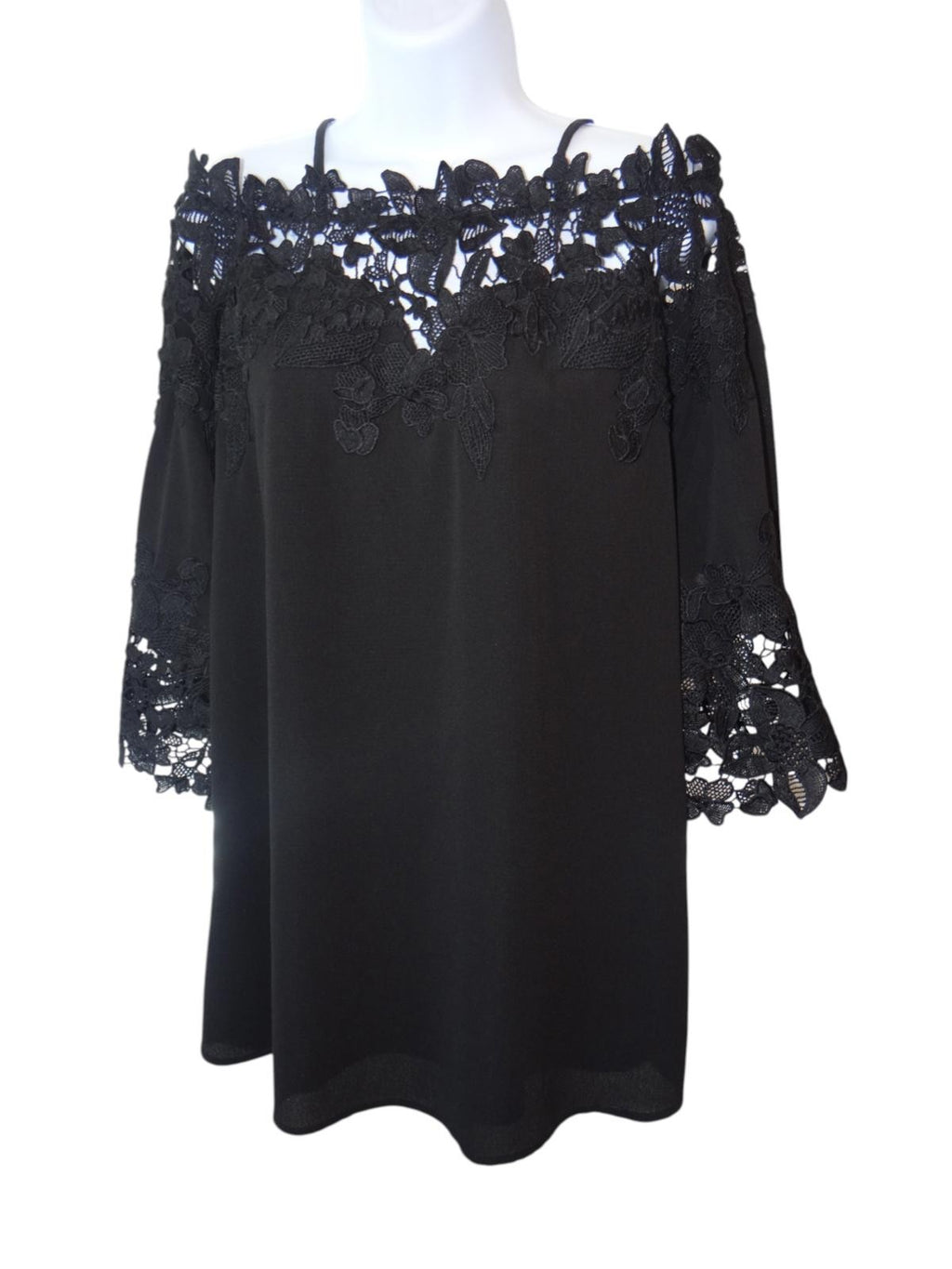 Luxxel Black Off-Shoulder Lace Top - Size S