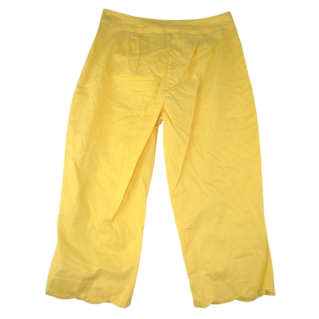 Kim Rogers Womens Yellow Scalloped Hem Cropped Pants Side Zip Size 12 Mid Rise