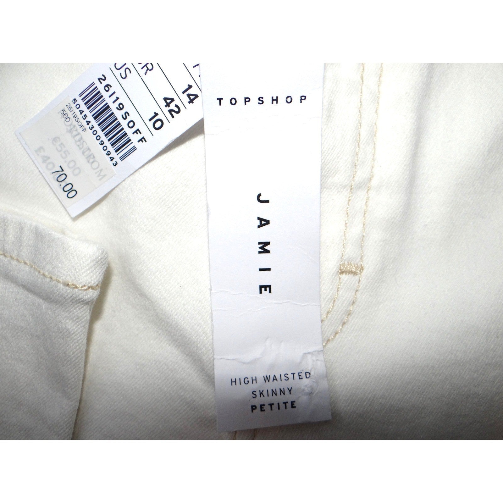 NWT-TOPSHOP Jamie High Waisted Skinny Petite Jeans White Size 10 W32 L28