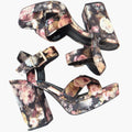Parker & Sky Womens Floral Velvet Platform Block Heel Sandals Size 10 Black