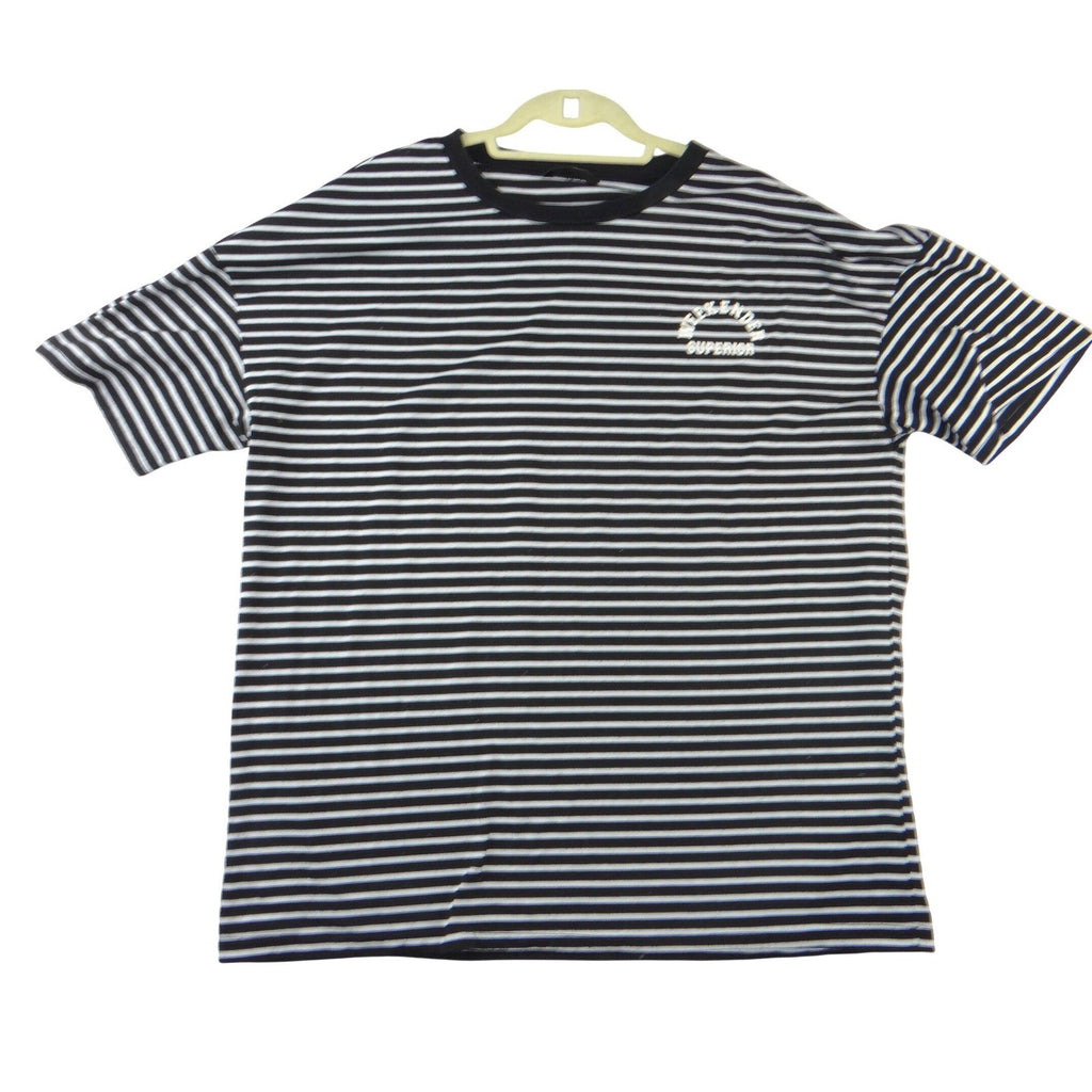 Mens Black White Striped Weekender Superior Graphic Short Sleeve T-Shirt